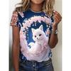 Модная женская милая летняя футболка с рисунком из мультфильма «Животное-кошка» с 3D-принтом, женская уличная повседневная футболка Y2k с коротким рукавом и круглым вырезом