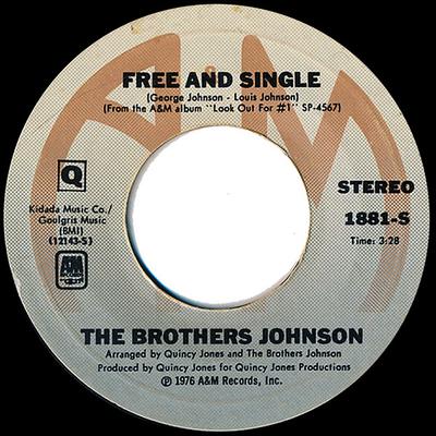 7-дюймовая пластинка BROTHERS JOHNSON - Free And Single 1881S A&M Records 1976 США Соул/Фанк Б/у