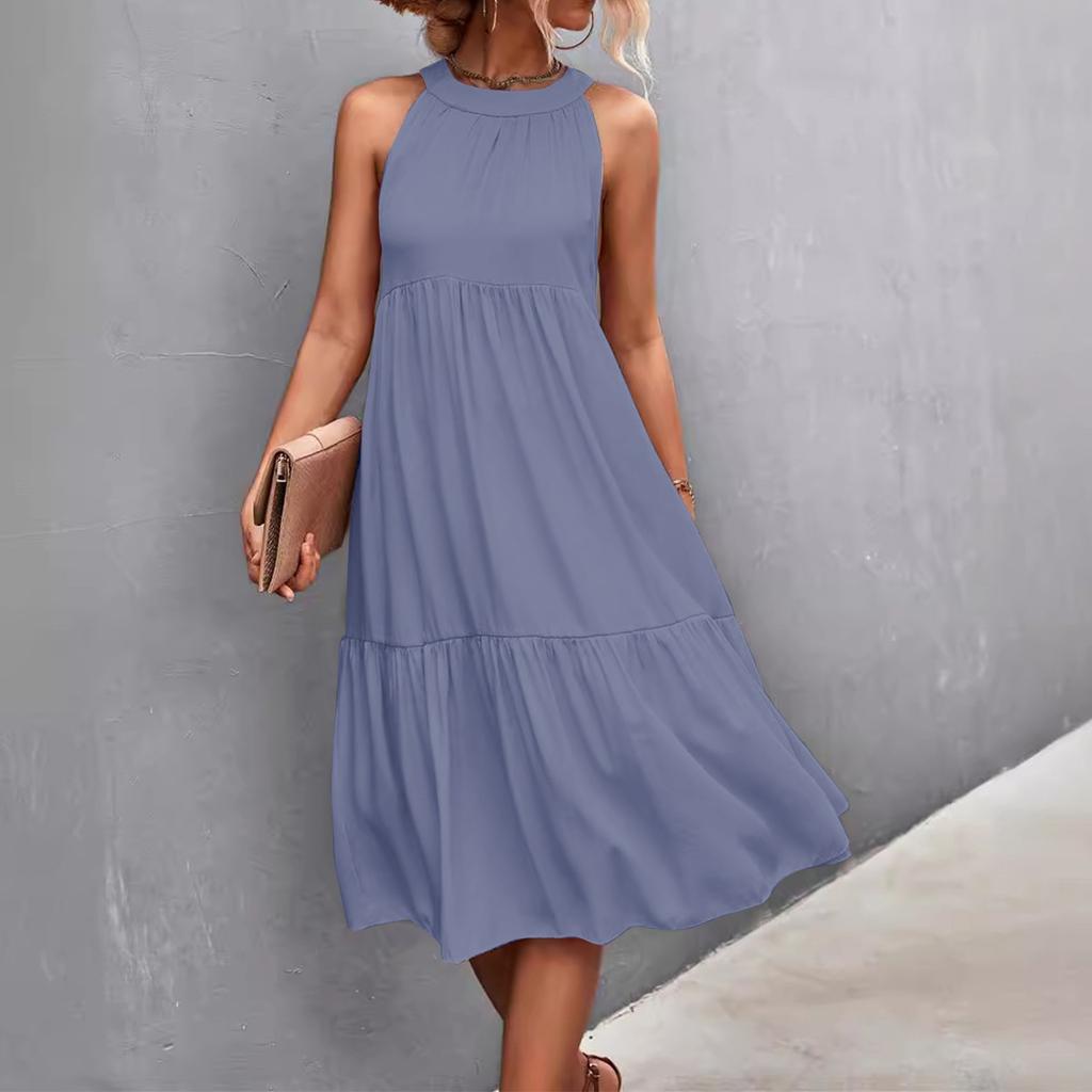 Женские летние свободные повседневные пляжные платья без рукавов с однотонным принтом и висячим вырезом
