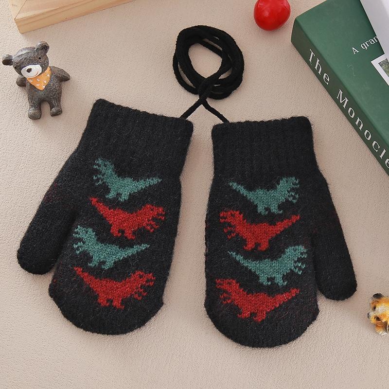 Милые детские варежки Зимние теплые вязаные детские варежки для мальчиков и девочек Уличные ветрозащитные варежки для малышей и детей с веревочкой