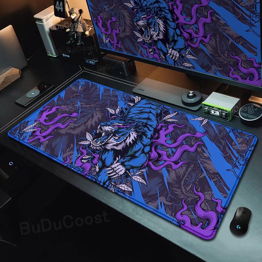 Anime Tiger Mouse Pad Large Size Laptop Computer Lock Edge Desk Mat Rubber Mousepad Gamer Carpet Gaming Accessories Keyboard Mat
