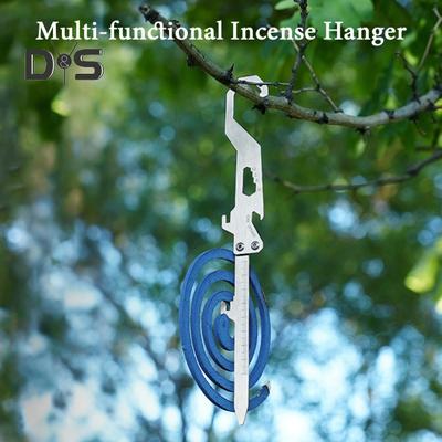 Крючок для благовоний из нержавеющей стали, прочный держатель для благовоний для кемпинга, многофункциональный складной открывалка для бутылок, линейка, гаечный ключ, металлический колышек