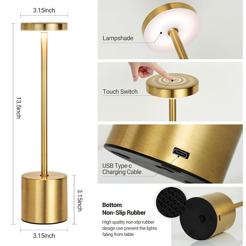 LED Table Lamp Touch Sensor Rechargeable Desktop Night Light Wireless Reading Lamp for Restaurant Hotel Bar Bedroom Decor Light
