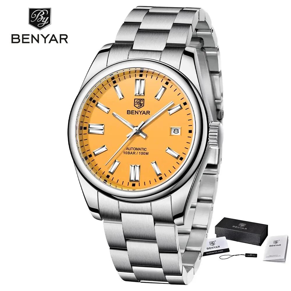 BENYAR 5185 FashionMen's Fully Automatic Mechanical Watch Calendar Stainless Steel 100M Waterproof Watches for Man Reloj Hombre