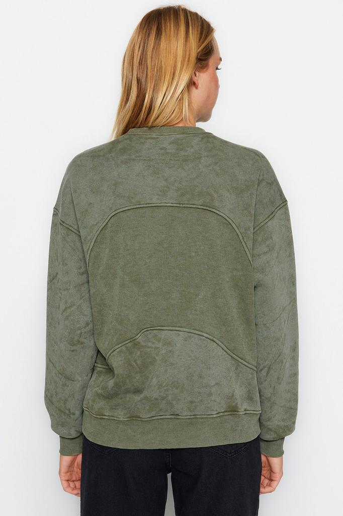 Женский модный стильный свитшот цвета хаки, с эффектом античного выцветания, толстый флис внутри, широкий трикотаж большого размера