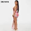 CM.YAYA Women Floral Leopsrd Printed Sleeveless High Side Split Long Maxi Dress 2025 Skew Collar Sexy Birthday Party Dresses