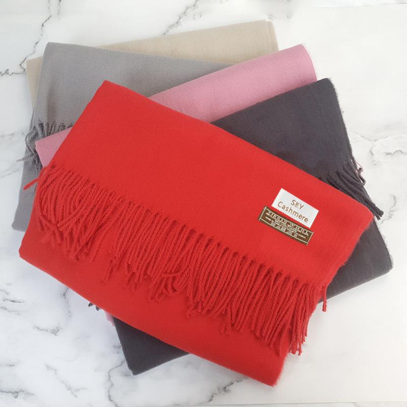 200 * 70 см толстый однотонный женский кашемировый имитационный шарф для зимы роскошная женская шерстяная шаль