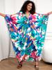 EDOLYNSA Green Printed Bohemian Long Dress Women Robe Kaftan House robe Outfit Plus size Lounge wear Beach dress Q1289
