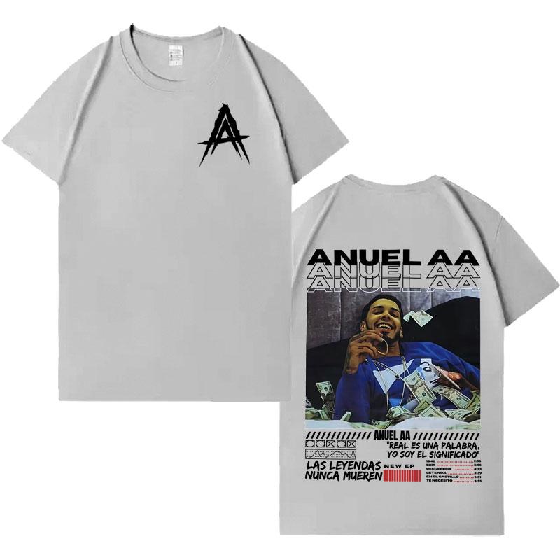 Рэпер Anuel AA Real Hasta La Muerte 2025 Двусторонний принт Харадзюку Футболки Мужские Женские Модная Футболка Свободная Уютные Футболки