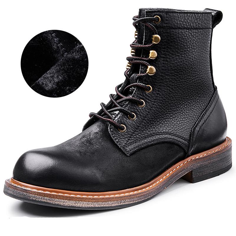 Винтажные высокие мотоциклетные ботинки, ботинки из натуральной кожи, мужская плюшевая теплая осенне-зимняя обувь, мужские ботильоны, мужские ботинки из воловьей кожи
