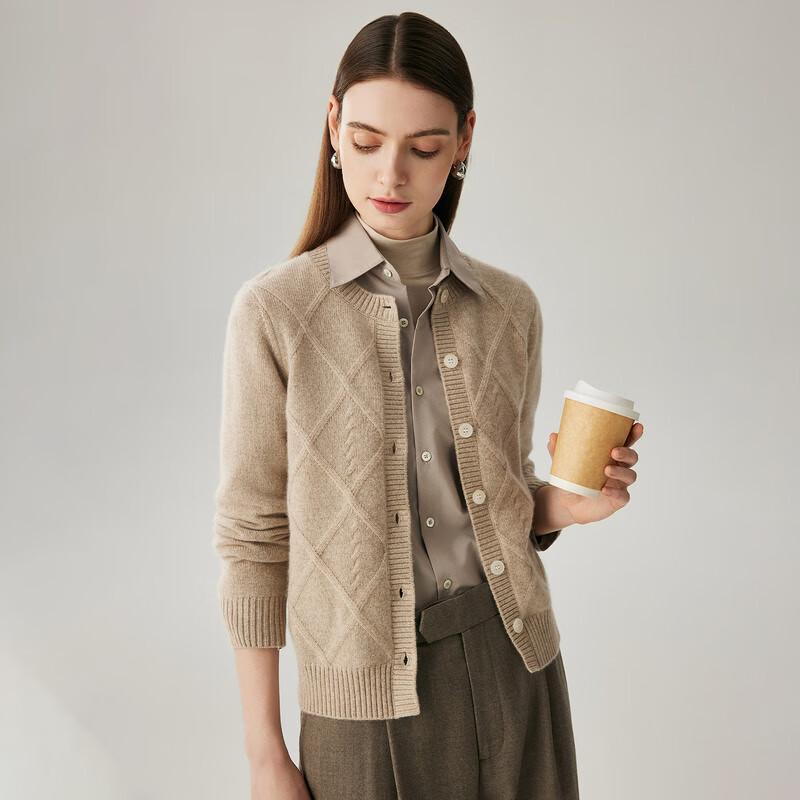 Zhaojun Women's 100% Cashmere Thickened Round Neck Cardigan