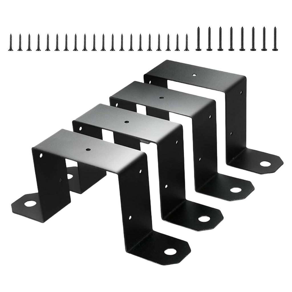 4Pcs Heavy Duty Deck Fence Brackets For 4x4inch Wood Post Beam With Black Powder Coating for Efficient Structure Support