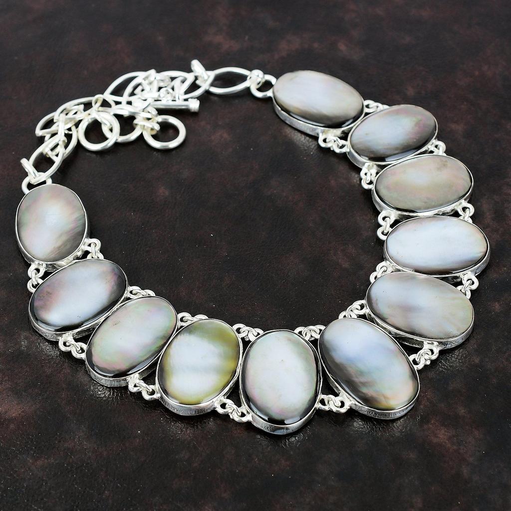 Черное перламутровое ожерелье Ювелирные изделия ручной работы Ожерелье из стерлингового серебра 925 пробы Регулируемая цепочка Ожерелье Уникальное ожерелье из драгоценных камней Подарок для мамы