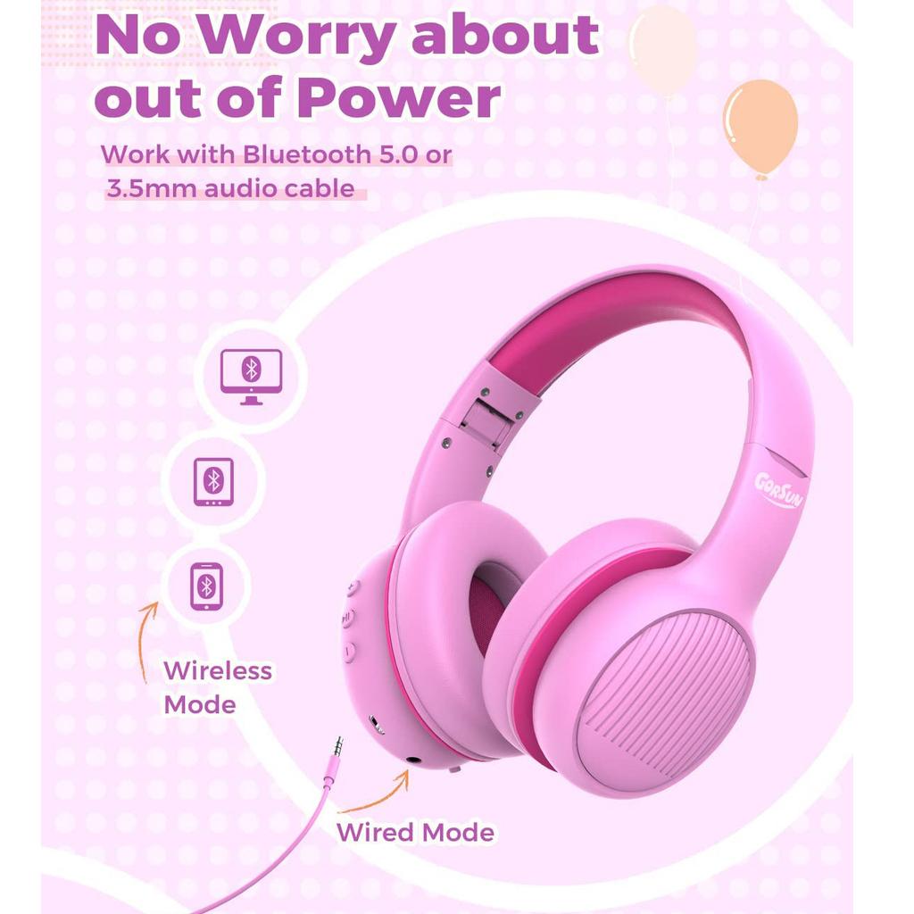 Premium Kids Headphones with 85/94dB Volume Limited, Wireless Headphones, Bluetooth Headphones Over Ear with Built-in Microphone,Wired/Wireless