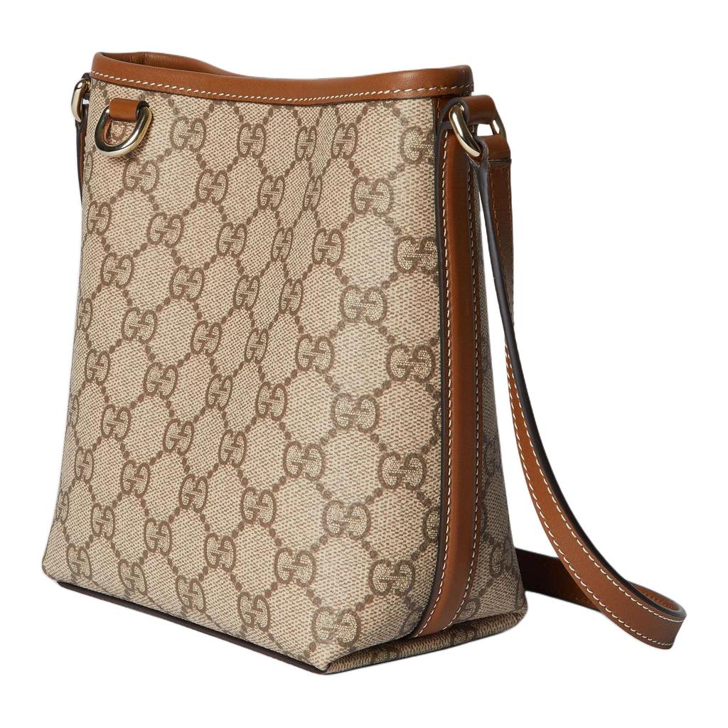 Gucci Тканевая сумка-ведро с покрытием и логотипом-эмблемой GG Мини Женские сумки Бежевый Темно-коричневый 847090-FAEUC-9758