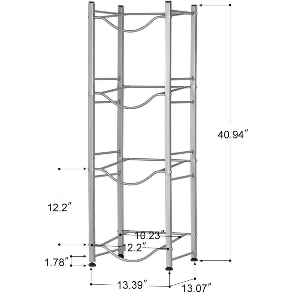 Сверхпрочная 4-ярусная стойка для бутылей с водой | Серебристый металлический органайзер для хранения галлонов/бутылей | Компактный многофункциональный дизайн