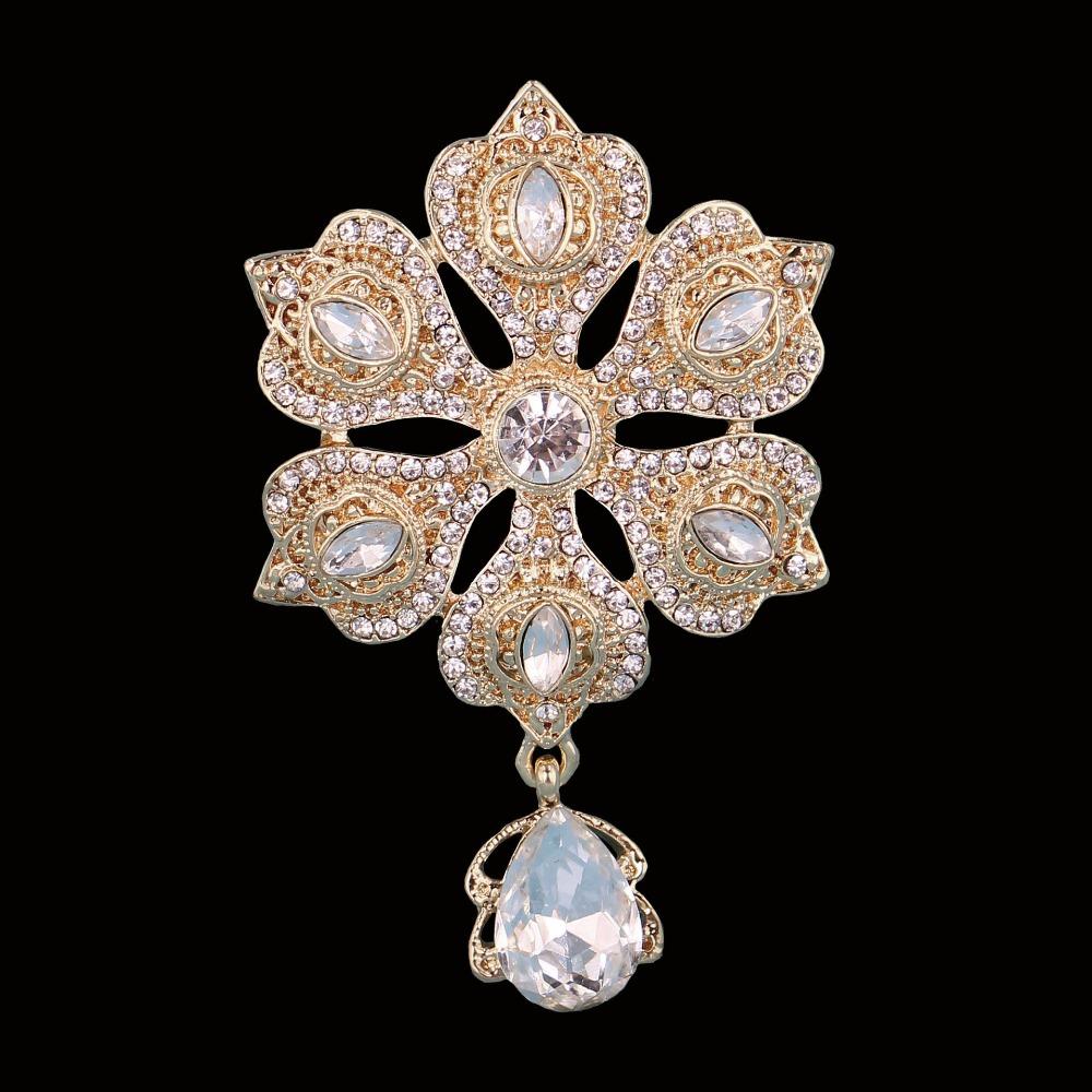 DIEZI Luxury Fashion Flower Bridal Brooches for Women Ladies Wedding Crystal Rhinestone Bouquet Brooch pins Dress Accessories