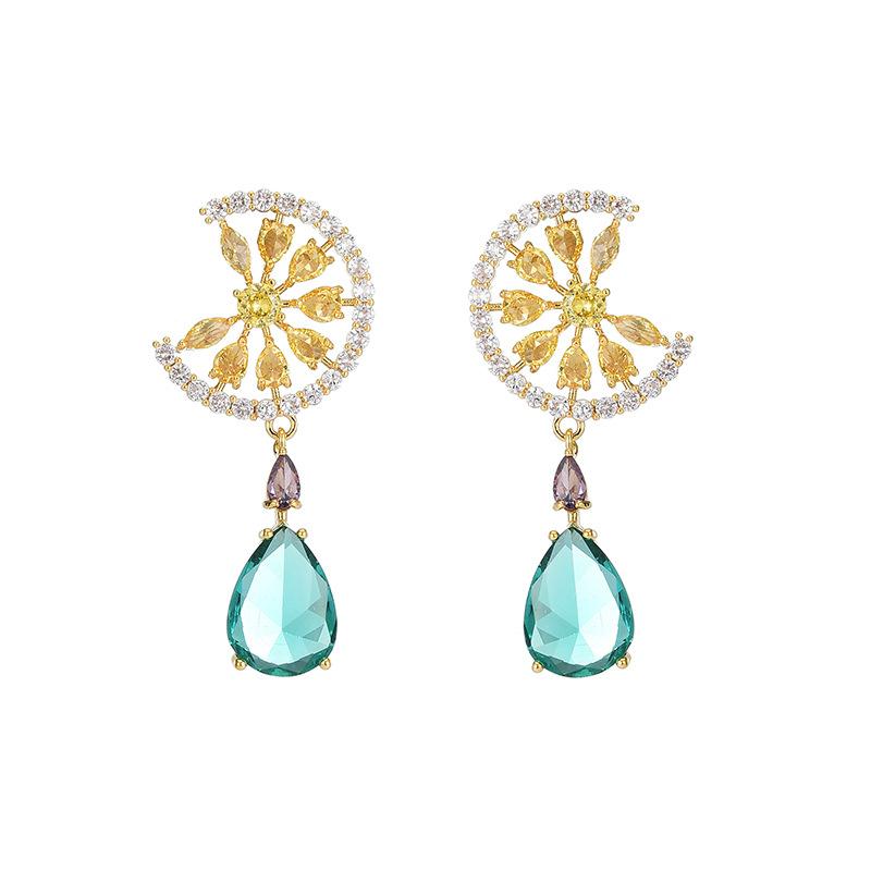 Серьги из серебра 925 пробы с иглами, зеленые, большие капли воды, оранжевые серьги для женщин, маленькие серьги со свежим дизайном с кубическим цирконием и фруктами, индивидуальные серьги