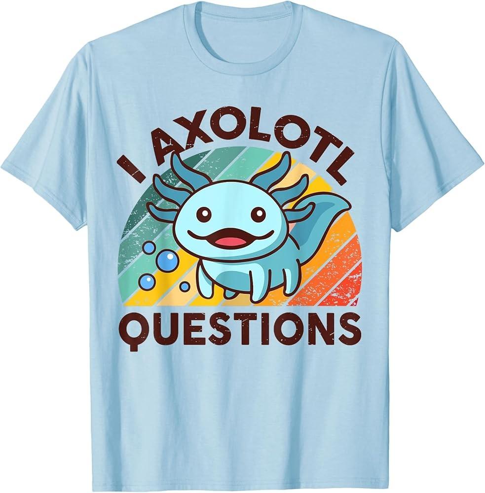 Kids Funny I Axolotl Questions Graphic TShirt Blue Small Unisex T-Shirt