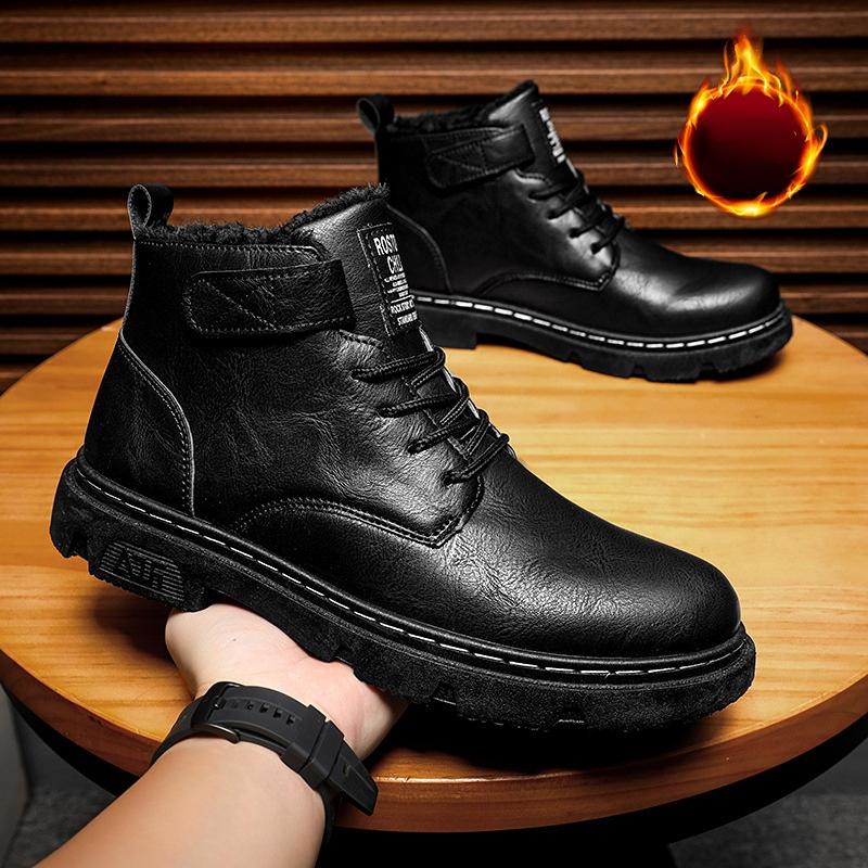 Зимние мужские сапоги Artin Boots Теплые ковбойские сапоги средней высоты с круглым носком Модные хлопковые мужские сапоги Утолщенные кожаные туфли в стиле ретро