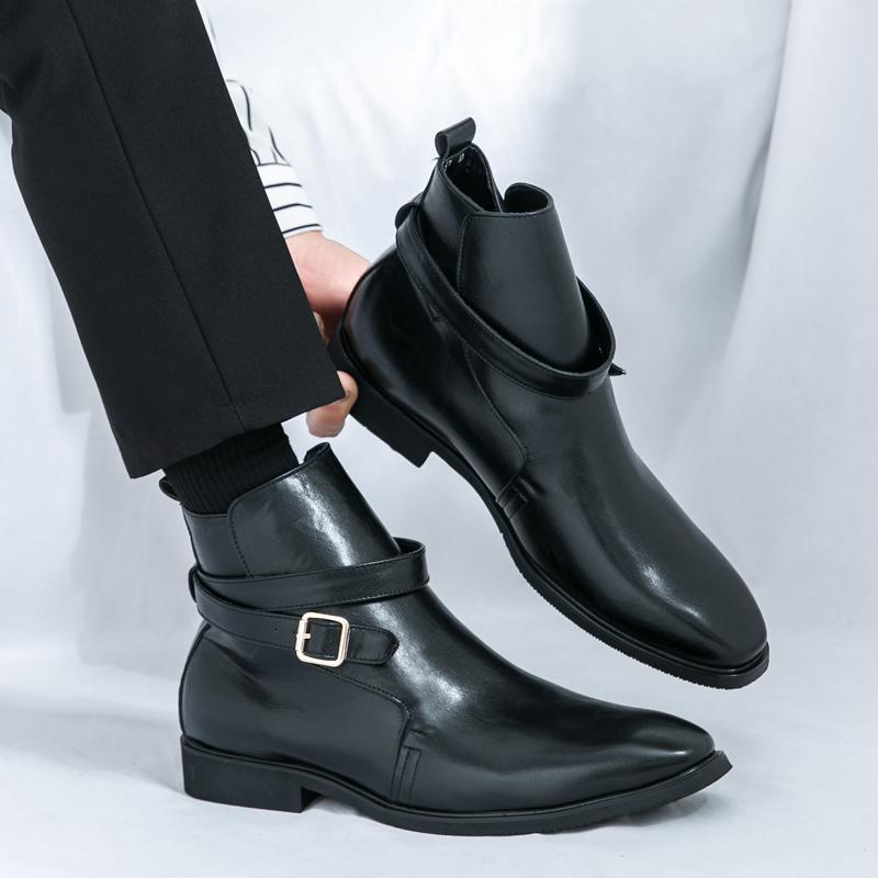 Модные роскошные мужские кожаные сапоги, модные заостренные носки с пряжкой, повседневные кожаные сапоги, модные высокие сапоги для вечеринок, туфли-лодочки