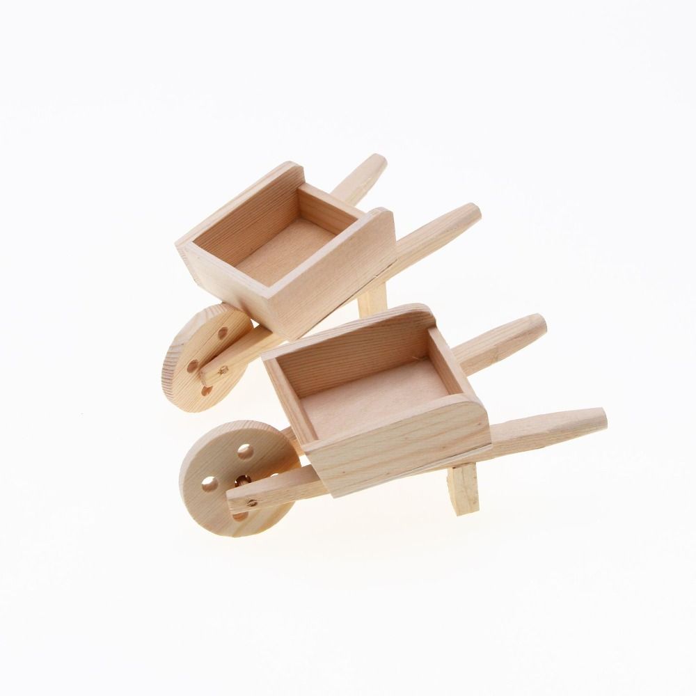 Wooden Mini Cart Wood Color Kids Toy Miniature Mini Farm Wheelbarrow Models