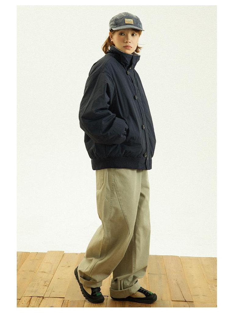 Japanese Retro Stand Collar Lambswool Jacket - Oversized, Warm, Versatile Outdoor Winter Coat