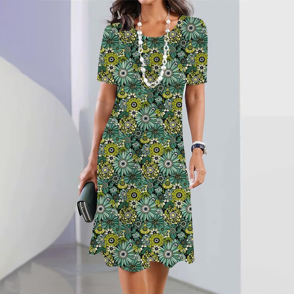 Новые женские платья с цветочным 3D-принтом, элегантные повседневные платья с коротким рукавом, модные винтажные платья больших размеров Y2k