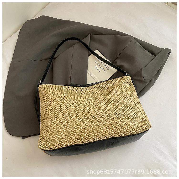 Korean Version Retro Woven Tote Bag Straw Woven Bag Large Capacity Armpit Bag New Shoulder Bag Holiday Wind Beach Bag Women