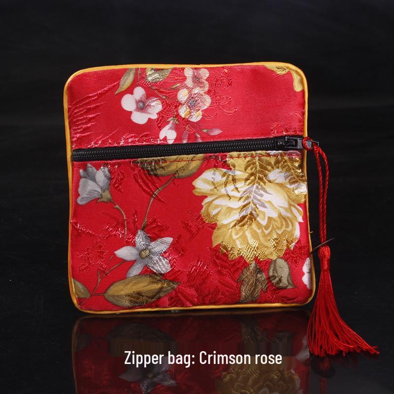 New Chinese Square Zipper Jewelry Brocade Bag