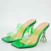 Liyke Summer 9 .5 Cm Clear Heels For Women Sliders Shoes Fashion Square Toe Pvc Transparent Slippers Ladies Sandals Pumps Size 42