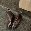 Handmade Real Cowhide~ Grape Mother Same British Style Chelsea Boots Women's Retro Genuine Leather Martin Boots Cigarette Tube Short Boots