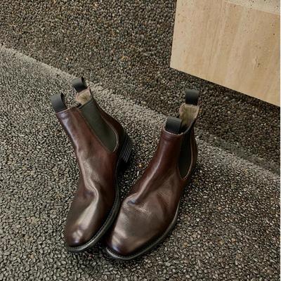 Ручная работа из натуральной коровьей кожи~ Виноградная мать то же самое Британский стиль ботинки Челси женские ретро натуральная кожа ботинки Мартин трубка сигареты короткие ботинки