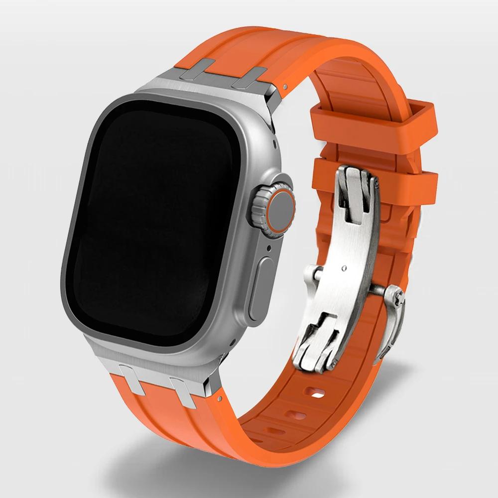 Ремешок для часов Роскошный мягкий силиконовый ремешок для Apple Watch Ultra 49 мм Series 8 7 6 SE 5 4 для iWatch 42 мм 44 45 мм ремешок с пряжкой-бабочкой для AP