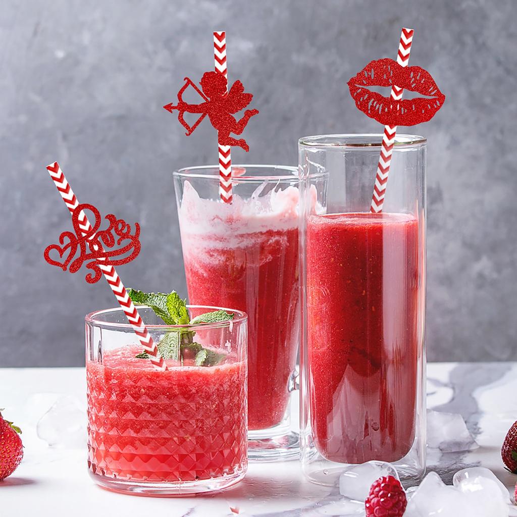 24 бумажных трубочки ко Дню святого Валентина, одноразовые украшения из соломинок, одноразовые бумажные трубочки, принадлежности для украшения вечеринок