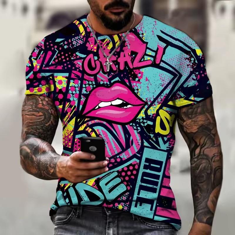 Fun Graffiti Street T-shirt 3D Printed Men's Hip Hop Summer Cool Tee Shirt Casual Youth Popular Personality Short Sleeve Top