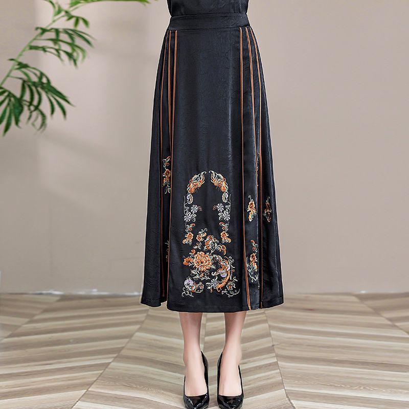 Вышитая юбка в китайском стиле «мамянь», на резинке, длиной до колена, для женщин среднего и пожилого возраста