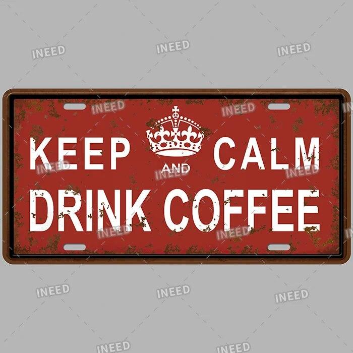 Metal Tin Signs Coffee License Plate Vintage Metal Plaques Retro Tin Plate for Cafe Kitchen Home Living Room Door Wall Art Decor