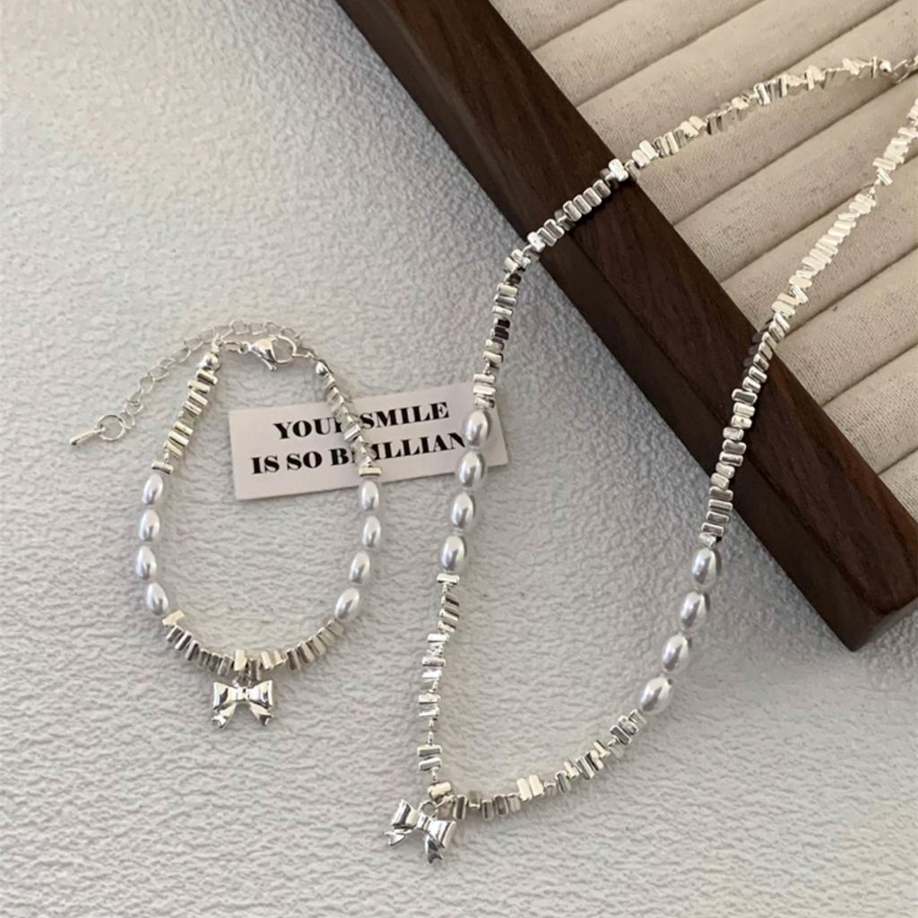 Ожерелье с жемчужным бантом, летнее, сломанное серебро, несколько таэлей, цепочка на ключицу, легкое, роскошное, нишевое, дизайн, высококачественное ожерелье