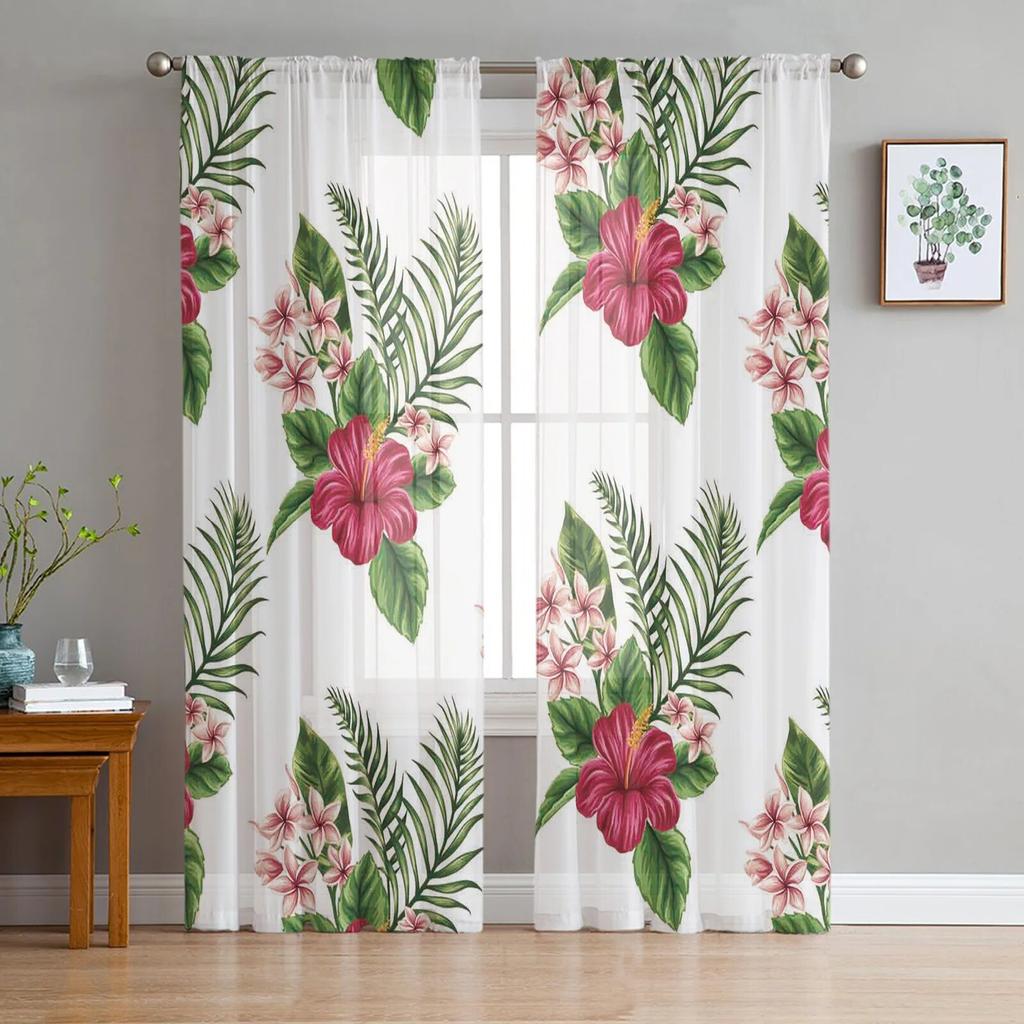 Tropical Plants Sheer Window Curtains for Living Room Girl Bedroom Tulle Curtains Kitchen Veil Chiffon Drapes