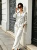 Misty Grey Floral Print Satin Long Sleeve Shirt, Women Lapel Blouse for Work & Casual