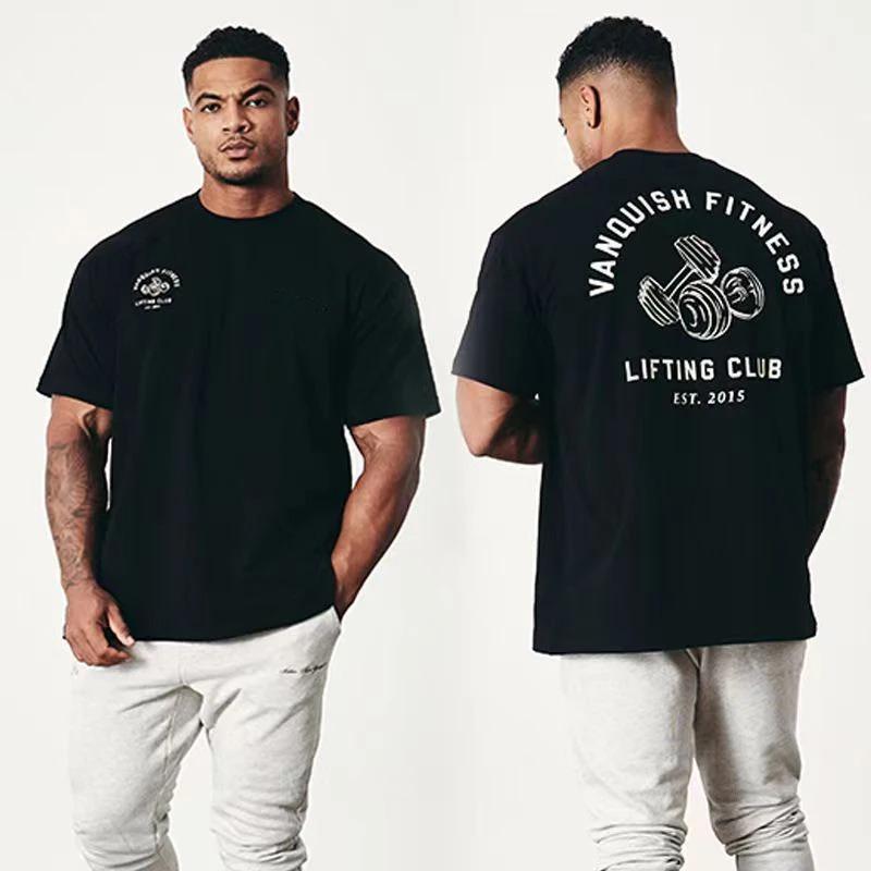 2026 Fitness Tshirt Oversize Gym Running Sport Tshirt Cotton Unisex Unisex Summer Luxury Brand Retro Loose Tee Unisex