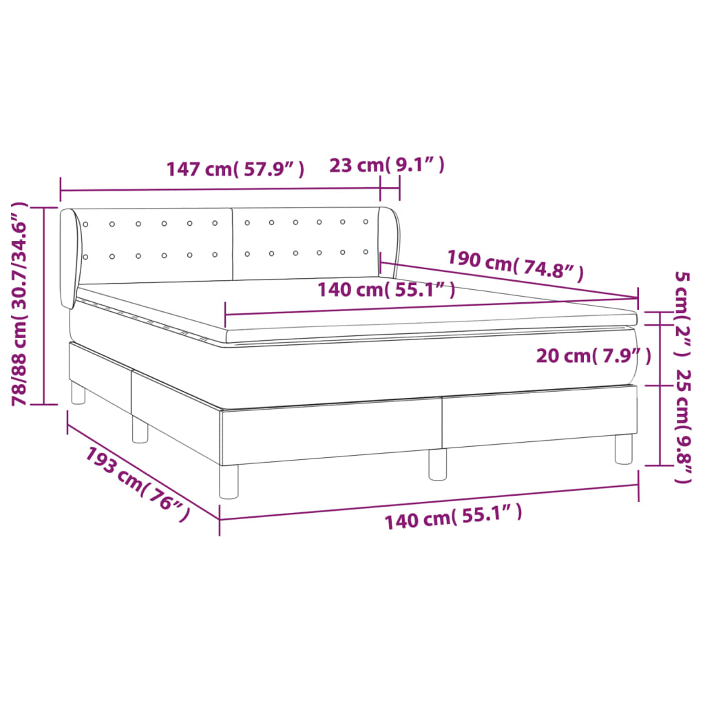 Vidaxl Континентальная кровать с матрасом, цвет тауп, ткань, 140x190 см