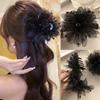 Romantic Black Lace Feather Big Bow Knot Hair Claw Advanced Sense Hairpins For Women Girls Shark Clip Hair Accessories