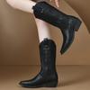 Черные сапоги для верховой езды на толстом каблуке до середины голени для женщин, зимняя женская обувь 2025 года, женские сапоги с острым носком, модные женские ковбойские сапоги
