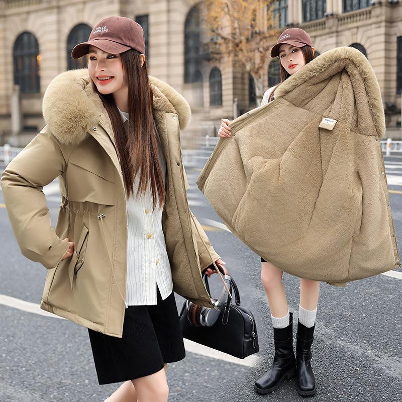 Pie Overcome Women's Medium and Long New Winter Loose Velvet Thickened Cotton-padded Jacket Tooling Jacket