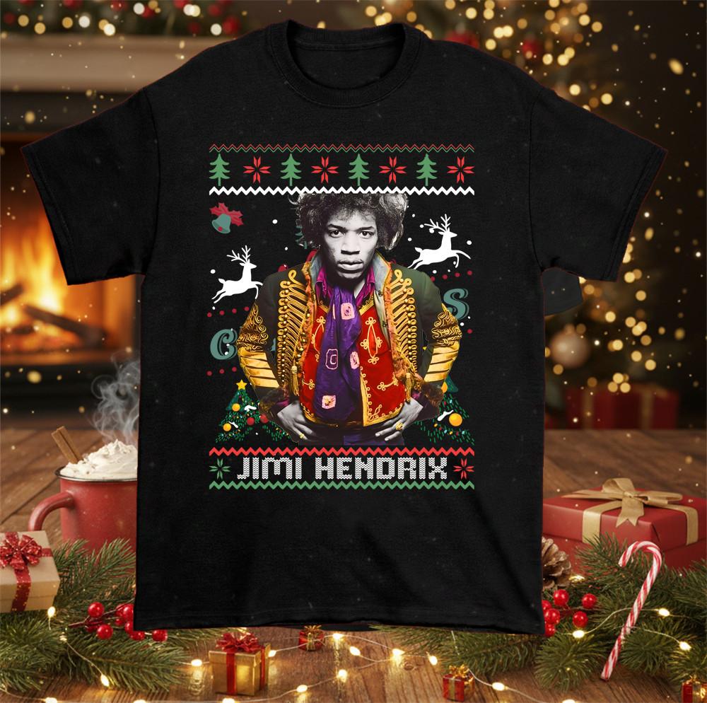Рождественская футболка Jimi Hendrix Черного цвета Полный размер Подарок PP2487