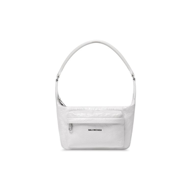 Balenciaga Raver M Distressed Hardware Logo Embossed Lambskin Shoulder Tote Bag Medium Women handbags White 7411272AACQ9914
