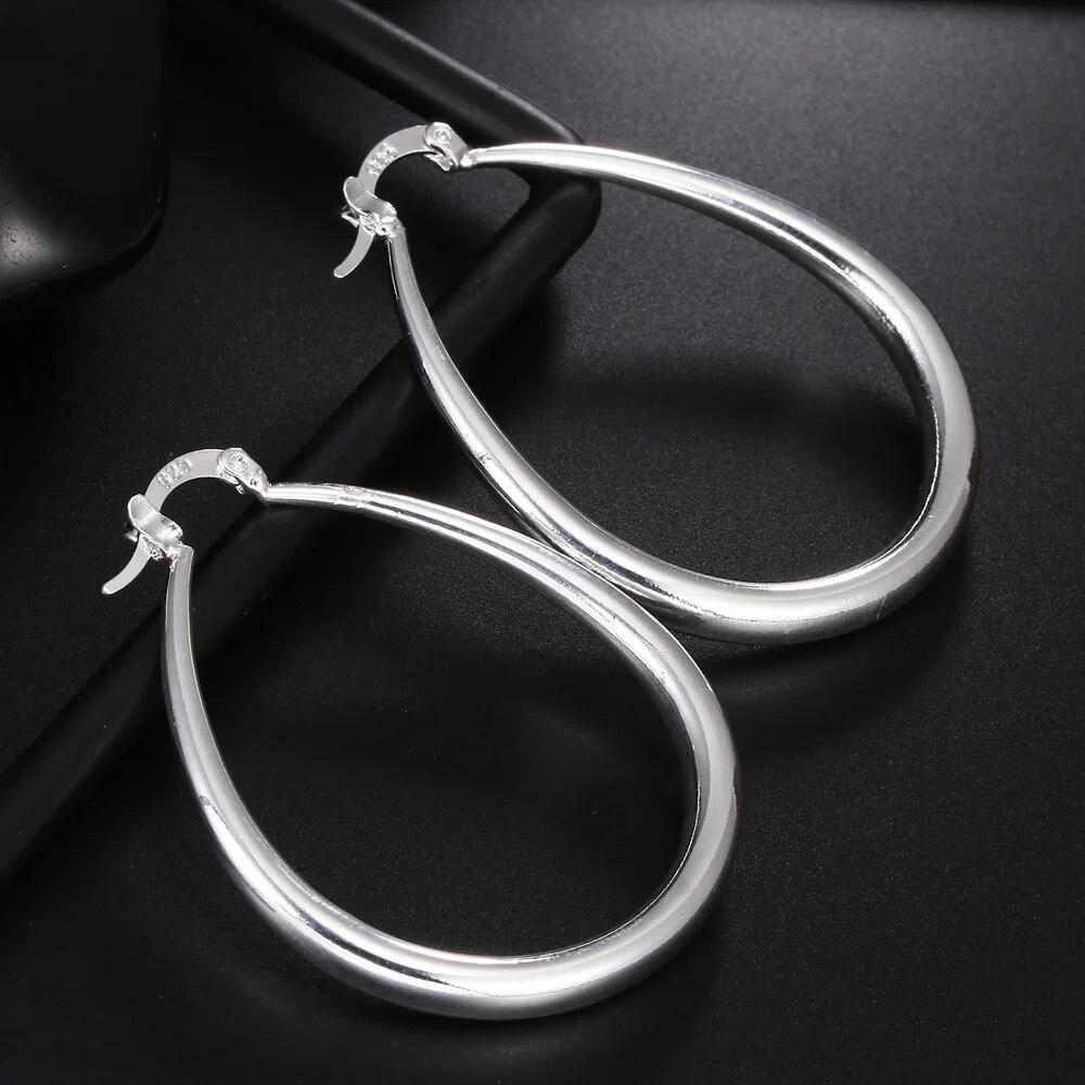 100% 41MM 925 Sterling Silver Smooth Circle Big Hoop Earrings For Women Lady Fashion Charm High Quality Wedding Jewelry