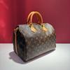 [Pre-Owned] Speedy 30 Iconic Design Rolled Handle Engraved Lock Detachable Adjustable Shoulder Strap Coated Canvas Smooth Leather - Very Good #1DZ6GFI